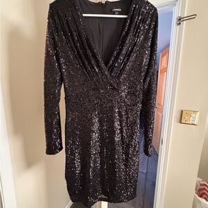 Express Black Sequin Long Sleeve Dress